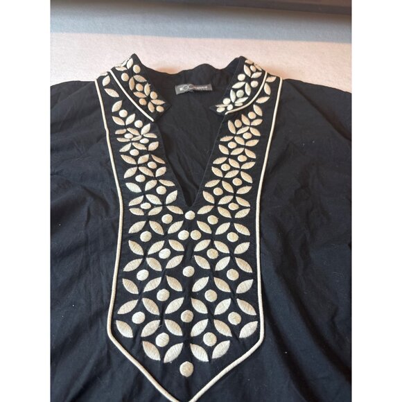 Go Silk Womens Black Tunic Top With Embroidered Detailing pit to pit 25 - Picture 3 of 9